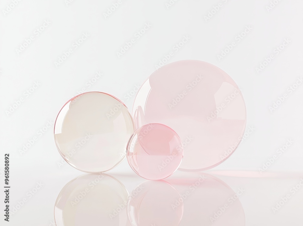 Poster abstract modern minimalist background with transparent round glass shapes and simple geometric shape