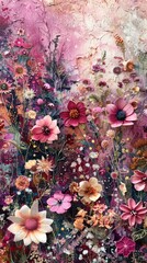Abstract Floral Collage with Pink and White Flowers.