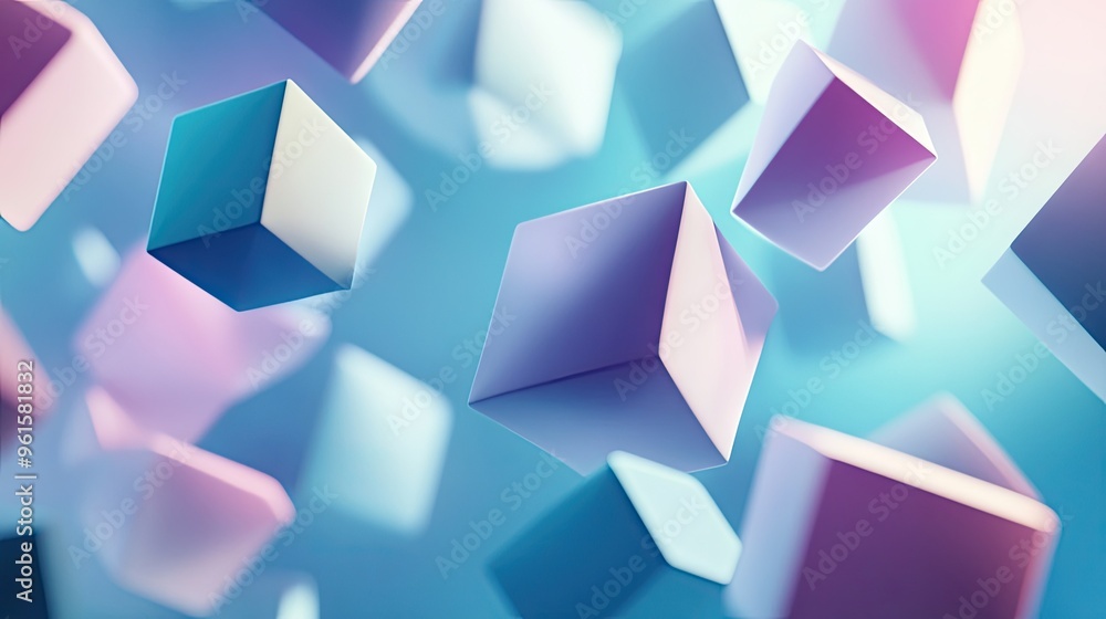 Poster abstract 3d background featuring floating geometric shapes with shadows, creating a sense of lightne