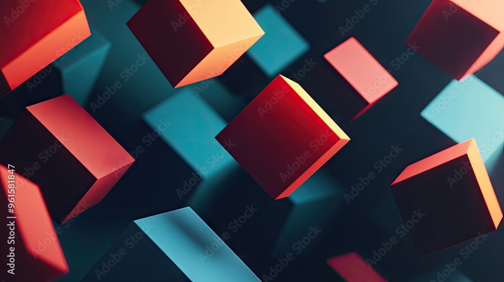 Poster abstract 3d background featuring floating geometric shapes with shadows, creating a sense of lightne