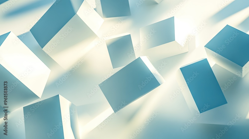 Poster abstract 3d background featuring floating geometric shapes with shadows, creating a sense of lightne