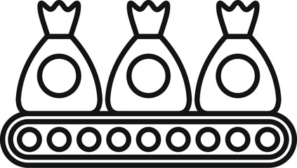 Conveyor belt transporting three sacks icon, outline style