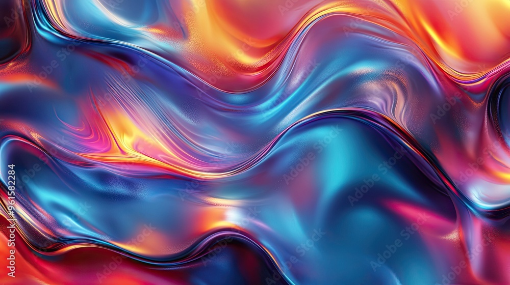 Poster abstract 3d design with colorful fluid waves, creating a dynamic and eye-catching visual, perfect fo