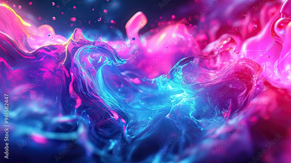 Poster abstract 3d fluid design with neon colors and liquid-like textures, creating a mesmerizing, futurist