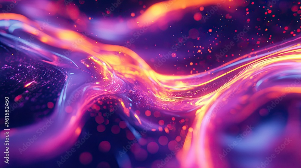 Poster abstract 3d fluid design with neon colors and liquid-like textures, creating a mesmerizing, futurist