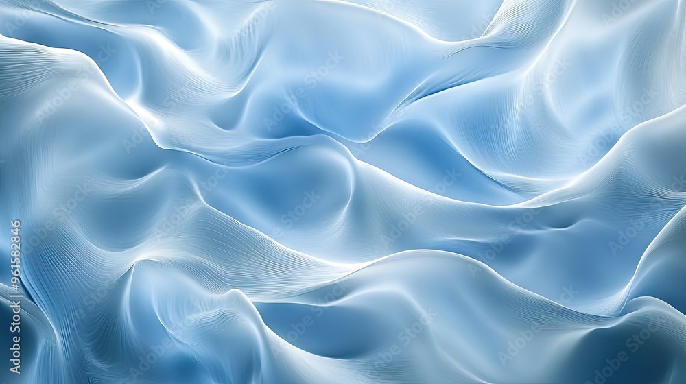 Poster abstract blue background with soft, flowing wave patterns creating a sense of calm and tranquility. 