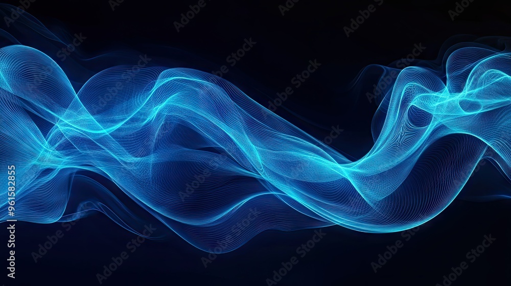 Poster abstract blue wave lines on a dark background, creating a futuristic and elegant look. ideal for ban