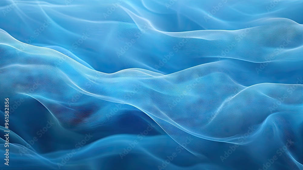 Poster abstract blue background with soft, flowing wave patterns creating a sense of calm and tranquility. 