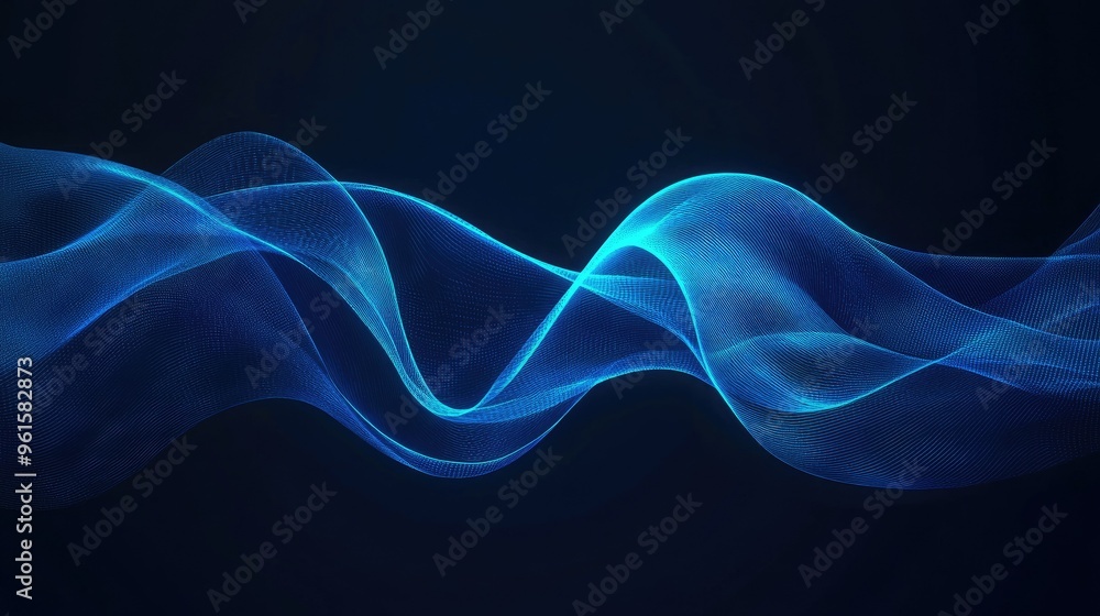 Poster abstract blue wave lines on a dark background, creating a futuristic and elegant look. ideal for ban
