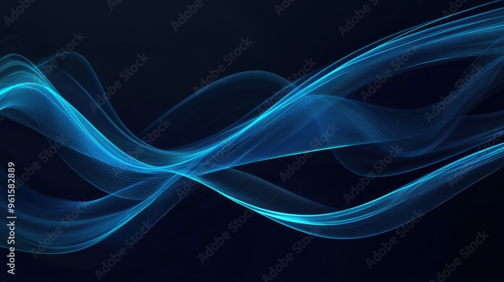 Poster abstract blue wave lines on a dark background, creating a futuristic and elegant look. ideal for ban