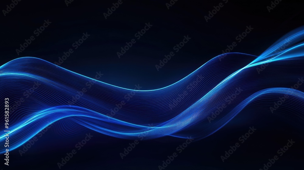 Poster abstract blue wave lines on a dark background, creating a futuristic and elegant look. ideal for ban