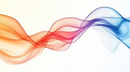 Abstract, colorful wave lines on a white background, with a focus on smooth, flowing curves and a minimalistic design approach.