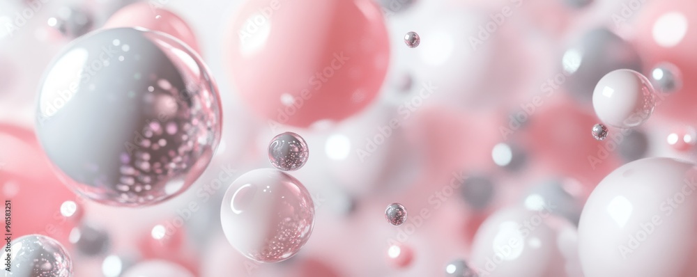 Poster 3d render of abstract background with floating spheres in soft pastel colors creating a dreamy and e