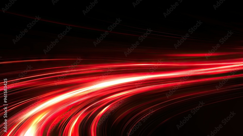 Poster abstract red light streaks creating a fast-speed curve with dynamic motion on a black background. ve