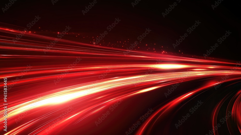 Poster abstract red light streaks creating a fast-speed curve with dynamic motion on a black background. ve