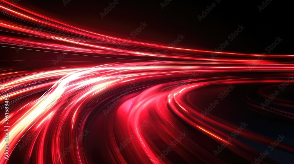 Poster abstract red light streaks creating a fast-speed curve with dynamic motion on a black background. ve