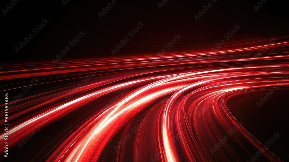 Poster abstract red light streaks creating a fast-speed curve with dynamic motion on a black background. ve