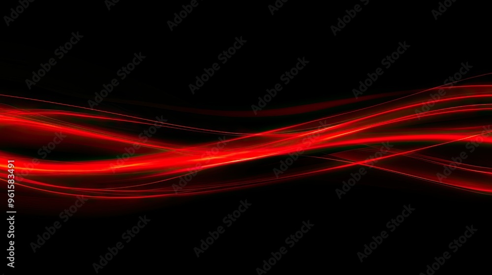Poster abstract red light streaks forming swift curves on a black background, capturing dynamic motion and 