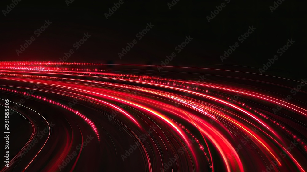Poster abstract red light trails forming dynamic curves and swift motion on a black background. modern vect