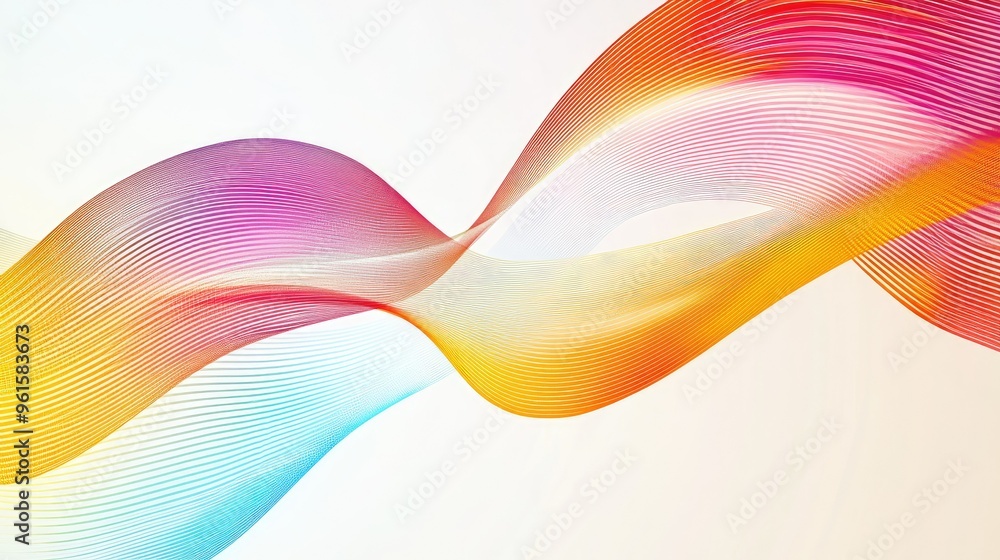 Poster abstract stripe design with vibrant wave lines on a white background, blending geometric patterns fo