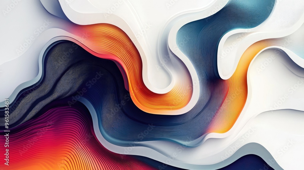 Aufkleber abstract stripe design with vibrant wave lines on a white background, blending geometric patterns fo