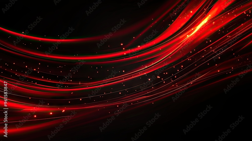 Poster abstract vector background with dynamic red light streaks and curves illustrating rapid movement on 