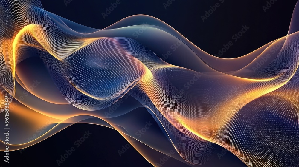 Poster abstract vector background with elegant, dynamic wavy lines in a glamorous color palette, adding a t