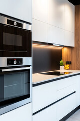 Fototapeta premium A modern smart kitchen setup with digital touchscreens controlling appliances