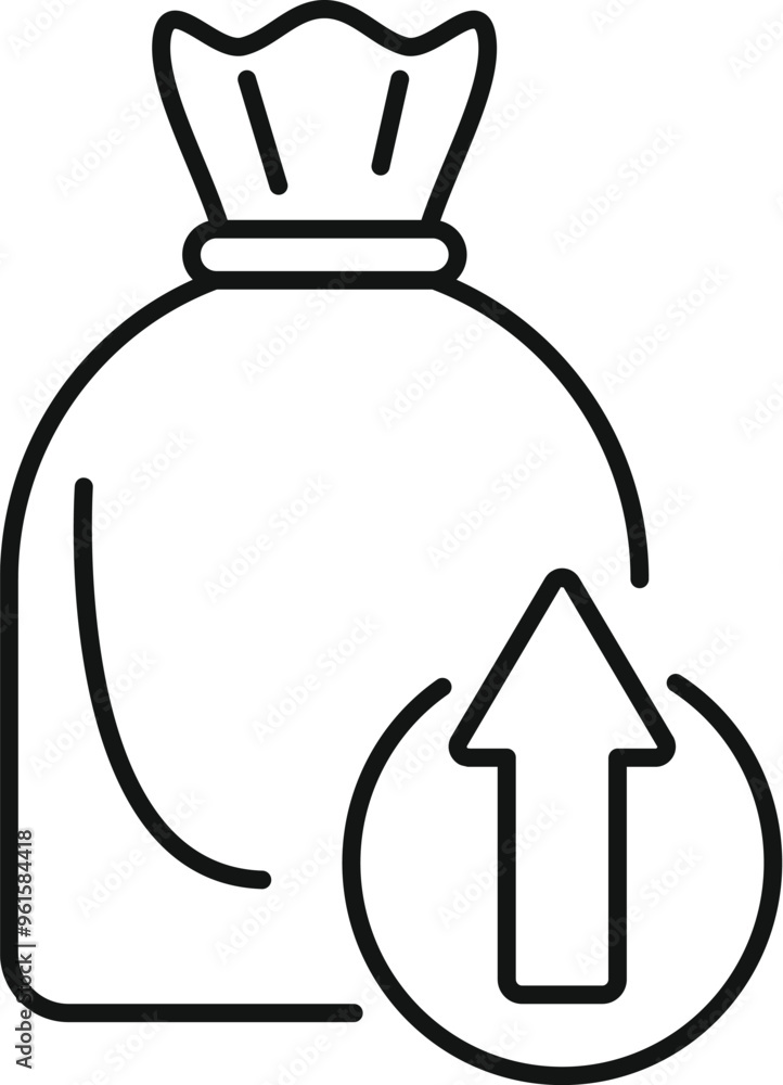 Poster simple upload icon in a circle superimposed over a storage bag representing saving data online