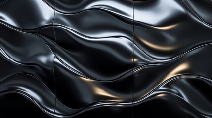 Fototapeta premium Abstract Black Wavy Surface Geometric Pattern Glossy Texture Dark Background