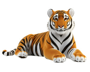 Obraz premium Cartoon Tiger Lying Down with a Relaxed Expression, Isolated on a Transparent PNG Background 