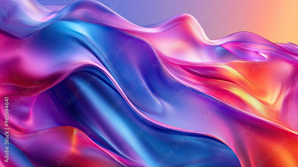 Poster bold and dynamic 3d fluid shapes in a colorful abstract design, with vibrant hues blending and flowi
