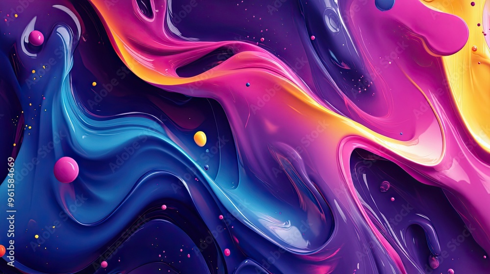 Poster bold and dynamic 3d fluid shapes in a colorful abstract design, with vibrant hues blending and flowi