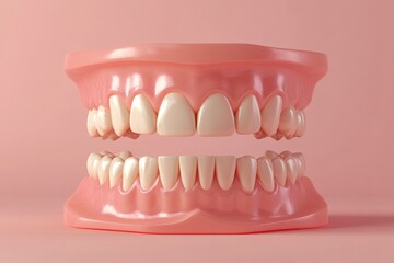 Obraz premium A realistic 3D rendering of human teeth, displayed in an upper and lower jaw setup
