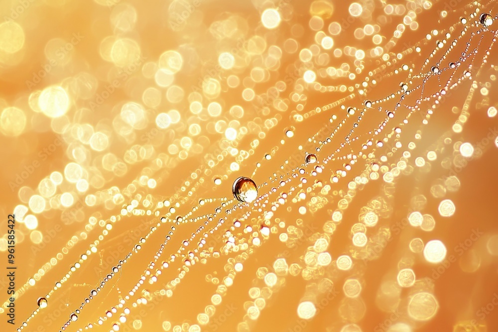 Poster dewdrops on a spiderweb with golden bokeh