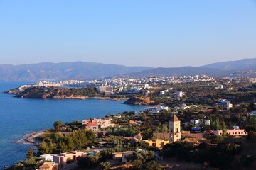 Obraz premium Agios Nikolaos in Crete, Greece. Greek island vacation in May.