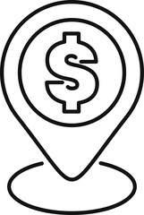 Location pin icon showing a dollar sign, representing the concept of financial location
