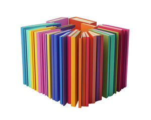 Collection of Knowledge: 3D Render of Colorful Books Organized in a Vibrant Display, Isolated on a Transparent PNG Background   