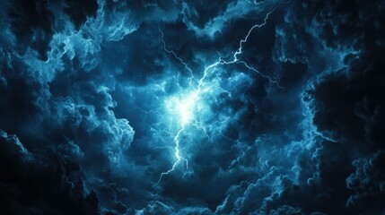 Fototapeta premium Cloud-to-ground lightning bolt flashing through the sky and striking the earth, creating a dramatic and intense visual effect against the dark clouds.