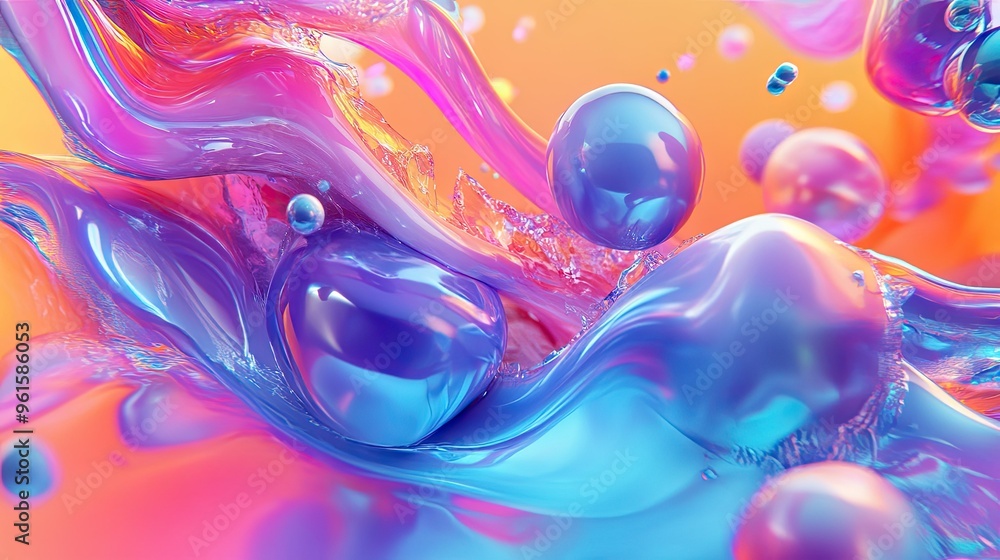 Aufkleber colorful 3d fluid design with liquid shapes and glossy textures, creating a bold, eye-catching visua