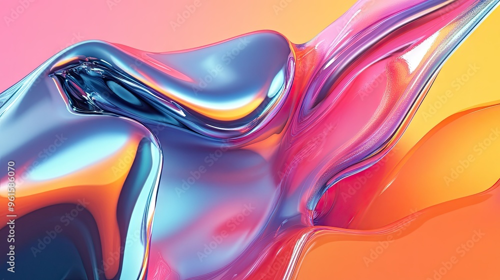 Poster colorful 3d fluid design with liquid shapes and glossy textures, creating a bold, eye-catching visua