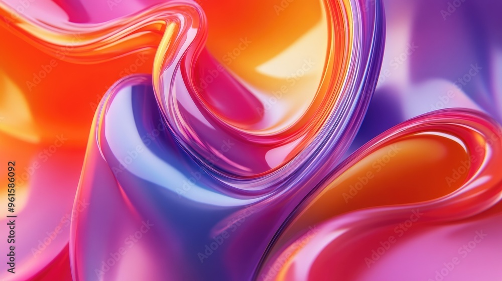 Poster colorful 3d fluid shapes twisting and flowing in a harmonious pattern, with bright gradients and smo