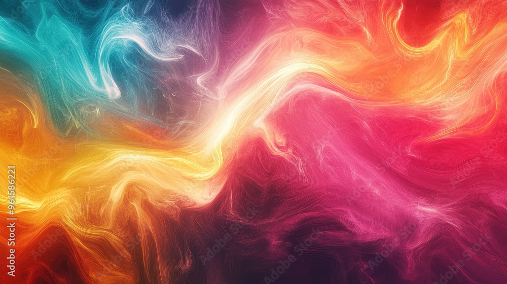 Poster colorful abstract background with dynamic movement and blending hues, providing a vibrant template f
