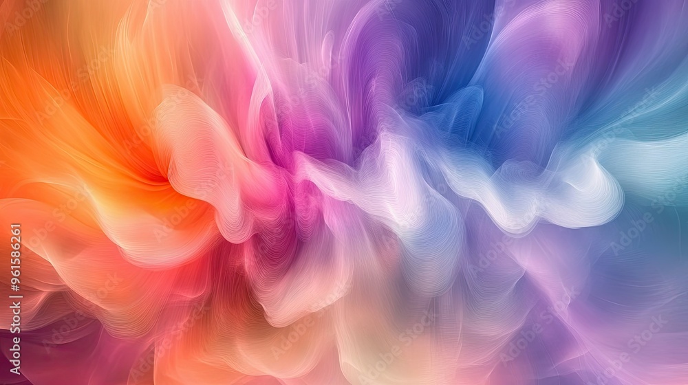 Poster colorful abstract background with dynamic movement and blending hues, providing a vibrant template f