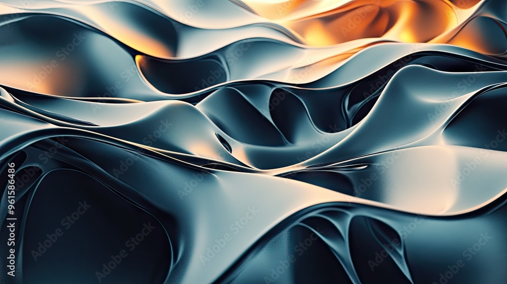 Poster complex 3d abstract background featuring interwoven shapes and textures, creating a visually rich an