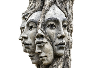 Fototapeta premium Faces Tree: A Surreal Collection of Faces Growing on a Tree, Isolated on a Transparent PNG Background 