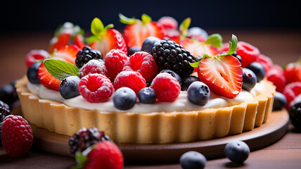 Mixed berry tart with raspberries, strawberries, blueberries, and blackberries
