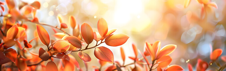 Autumn copy space, featuring yellow maple leaves against backdrop with bokeh in the background