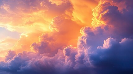 Fototapeta premium Dramatic sunrise with colorful clouds, as the morning sun casts its golden rays on towering cumulonimbus formations.