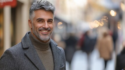 Fototapeta premium Mature Handsome Man Smiling in Urban Setting